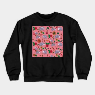 Trash Royalty Salmon Pink Possums With Floral Print Cute Animals With Flowers Crewneck Sweatshirt